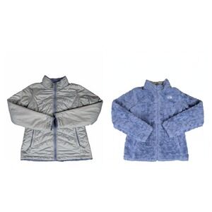 The North Face Reversible Puffer Fleece Jacket Gray Blue Women Medium